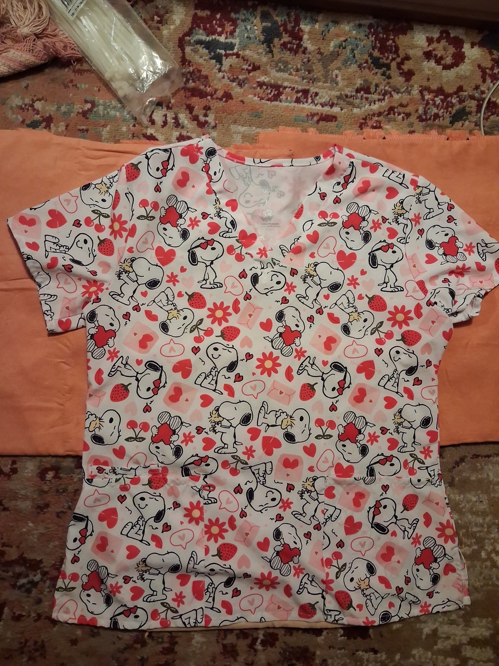 Peanuts White Short Sleeve Snoopy & Hearts Print Top